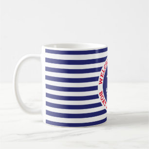 Mug Design Ancre nautique bleu marine avec bande blanc