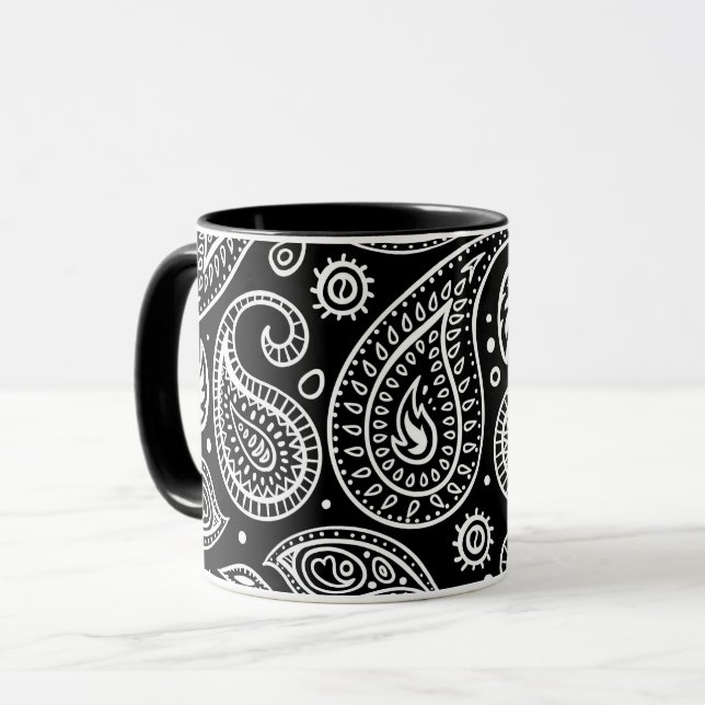 Mug Design en cachemire noir et blanc (Devant gauche)