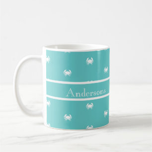Mug Design nautique avec crabe blanc sur bleu Turquois