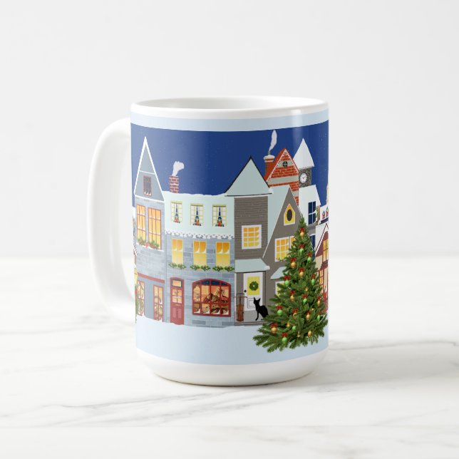 Mug Design rétro Arbre de Noël Ville de vacances (Devant gauche)