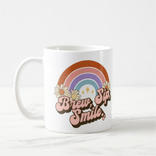 Mug Design Rétro Whimsical Avec Sourire Sip Brew