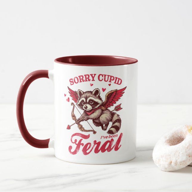 Mug "Désolé Cupidon, j'ai été férié" Raccoon (Avec donut)