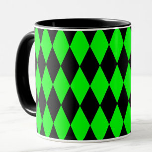 Mug Dessin à carreaux de diamants noir et vert Harlequ