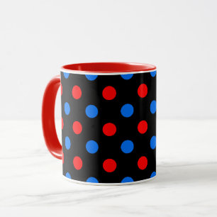 Mug Dessin à pois rouges bleus sur fond noir