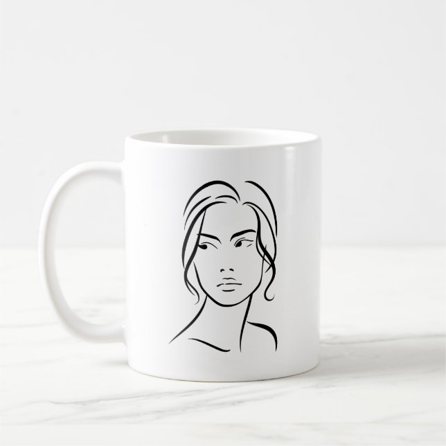 Mug Dessin à visage féminin d'une ligne 4 (Gauche)