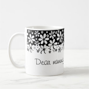 Mug dessin animé blanc noir Abstrait fleurs design flo