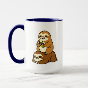 Mug Dessin animé drôle de paresseux mignon mangeant un