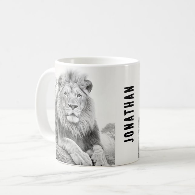 Mug Dessin au crayon Lion africain (Devant gauche)