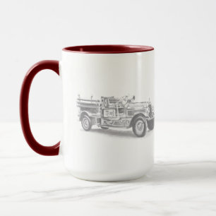 Mug dessin au crayon vintage pour camion à feu
