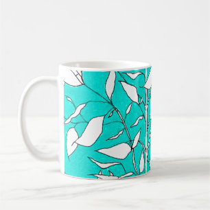 Mug Dessin au trait d'arbre de Ficus sur fond bleu