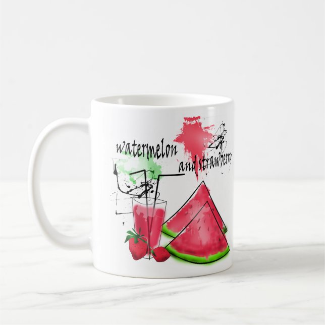 Mug Dessin d'aquarelle de pastèque et fraises (Gauche)