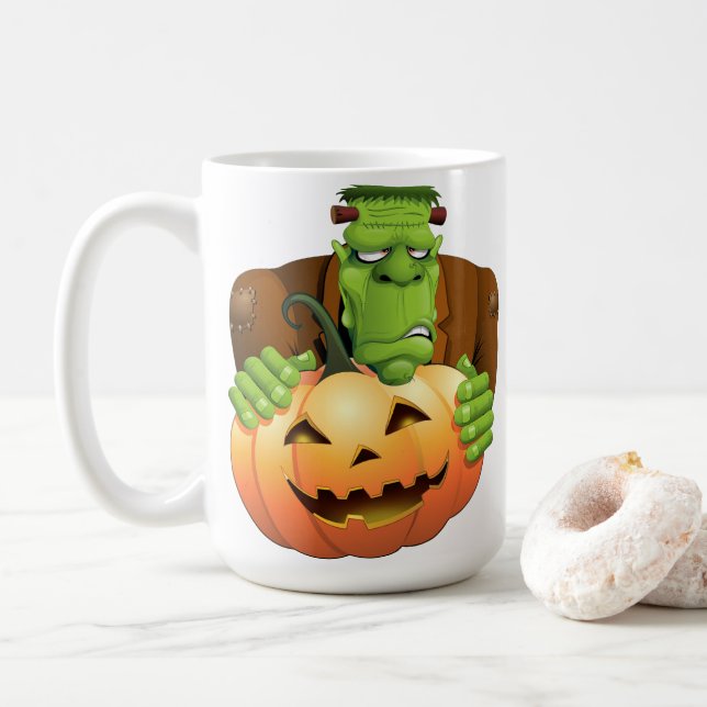 Mug Dessin de Frankenstein Monster avec Citrouille (Avec donut)