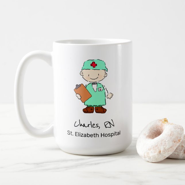 Mug Dessin d'illustrations d'une infirmière personnali (Avec donut)