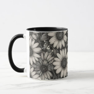 Mug Dessin en nuances de gris de la marguerite africai