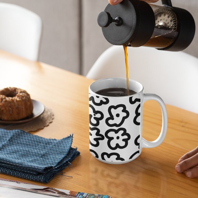 Mug Dessin floral moderne noir et blanc (Créateur téléchargé)