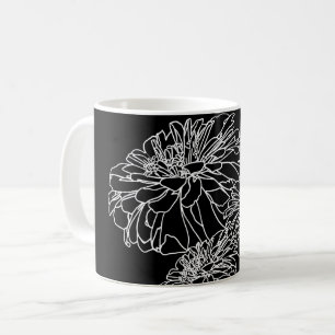 Mug Dessin minimaliste à trait floral blanc noir