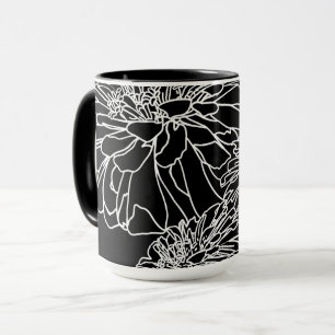 Mug Dessin minimaliste à trait floral blanc noir