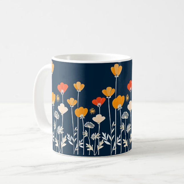 Mug Dessin minimaliste vibrant de fleurs (Devant gauche)