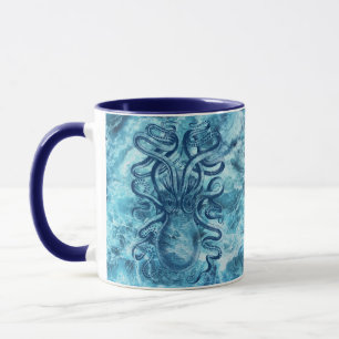 Mug Dessin Vintage Graphique Blue Sea Waves & Octopus