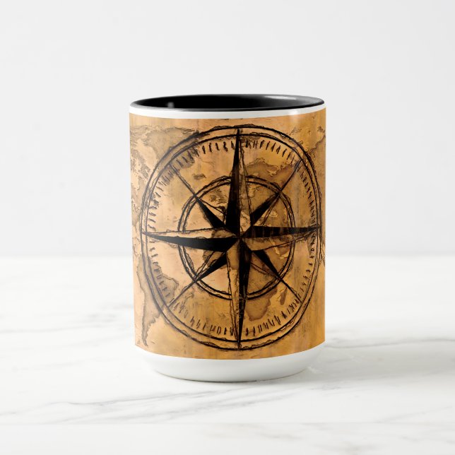 Mug Destinations - Compass Rose et carte du monde (Centre)