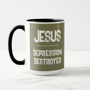 Mug Détruiseur de dépression Jésus Vert olive de l'arm