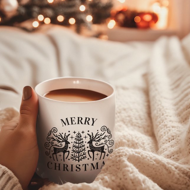 Mug Deux Cerfs Joyeux Noël Noir (Créateur téléchargé)
