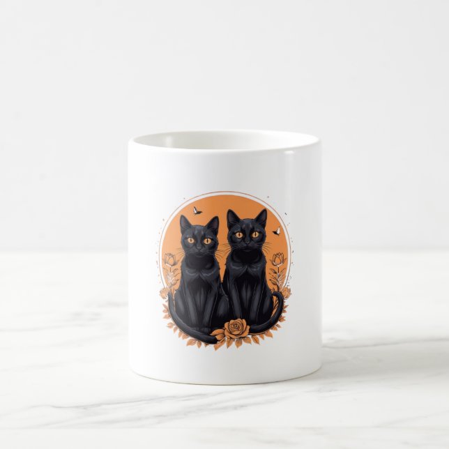 Mug deux chat noir reto drôle chat cadeau muette (Centre)