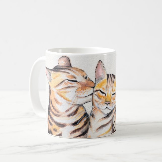 Mug Deux chats du Bengale Aquarelle Art (Devant gauche)