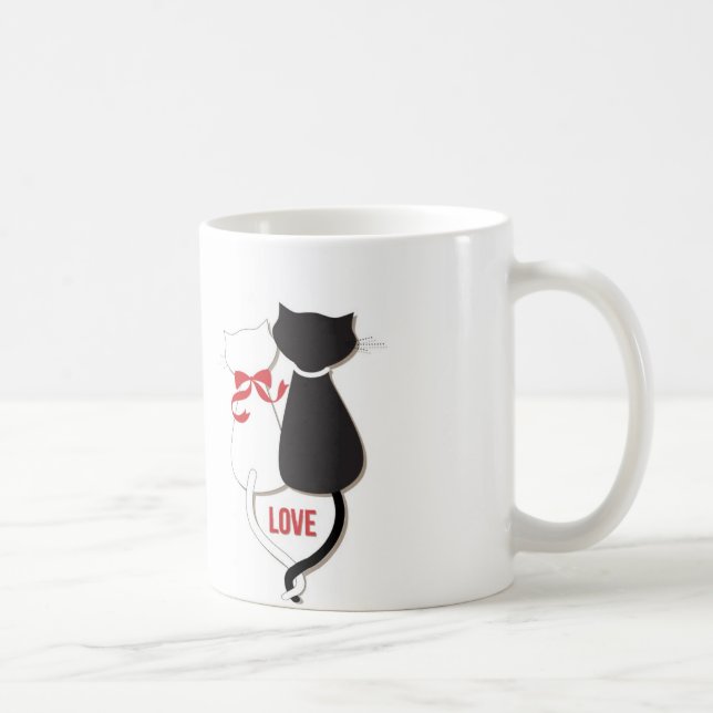 Mug Deux chats en amour, Rouge, Noir, Coeurs (Droite)