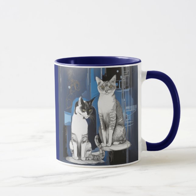 Mug Deux chats gris sur un Arrière - plan Abstrait (Droite)