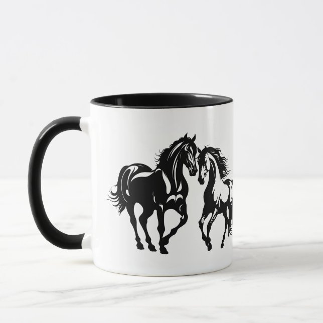 Mug Deux chevaux en amour noir blanc cheval couple amo (Gauche)
