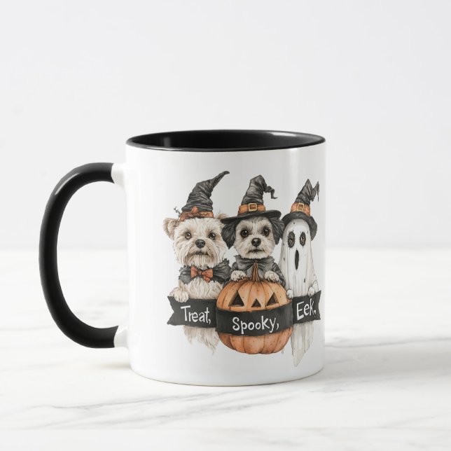 Mug Deux chiens mignons et Halloween fantôme (Gauche)