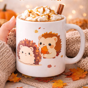 Mug Deux hérissons en automne & amitié naturelle.