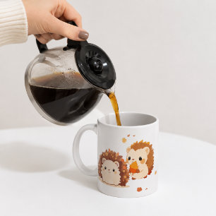 Mug Deux hérissons en automne & amitié naturelle.