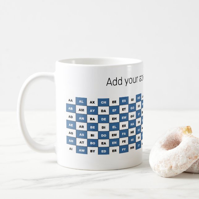 Mug Deux lettres personnalisées Mots anglais Bleu (Avec donut)