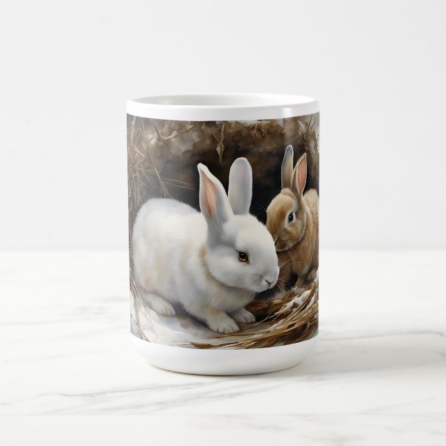 Mug Deux mignons lapins de lapin serrés dans la neige  (Centre)