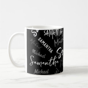 Mug Deux noms couple motif monogramme noir gris blanc