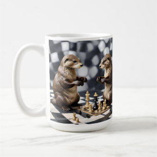 Mug Deux Otters Jouant Aux Échecs,