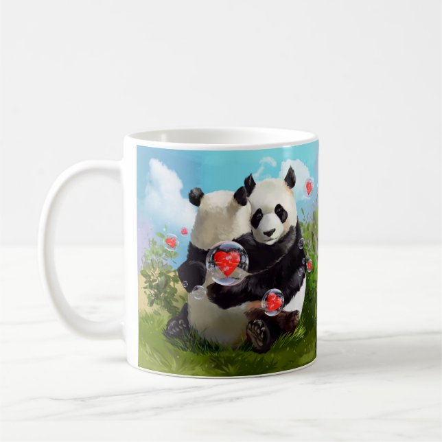 Mug Deux pandas amoureux dans leurs bras (Gauche)