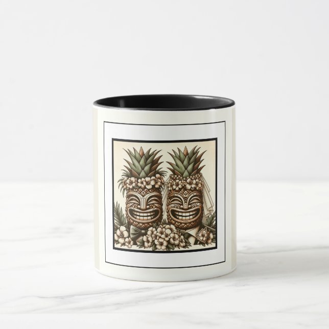 Mug Deux pièces Gay Ananas Tiki Head Mariage rétro (Centre)
