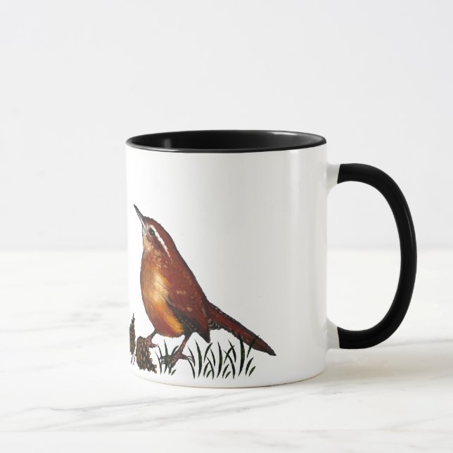 Mug Deux roitelets, cônes de pin : Huile en pastel, (Droite)