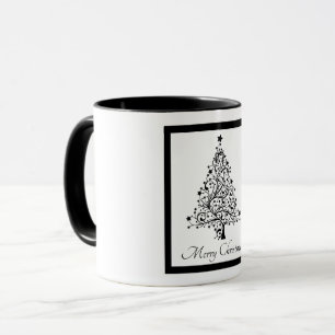 Mug Deux sapins minimalistes noirs et blancs de Noël