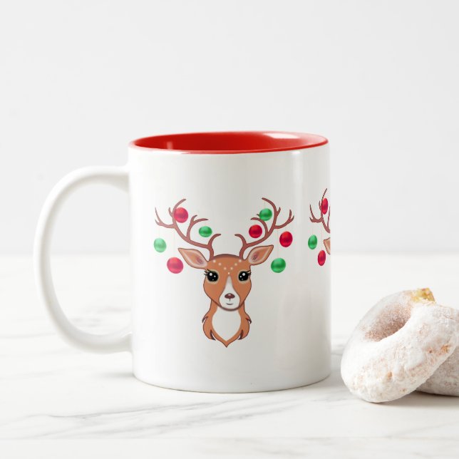 Mug deux tons Cerf de Noël mignon (Avec donut)