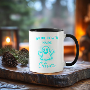 Mug d'Halloween au néon personnalisé - Cyan Ghost