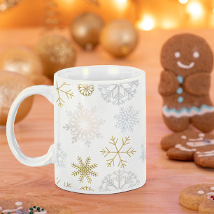Mug d'hiver Dusty Blue & Gold Snowflake