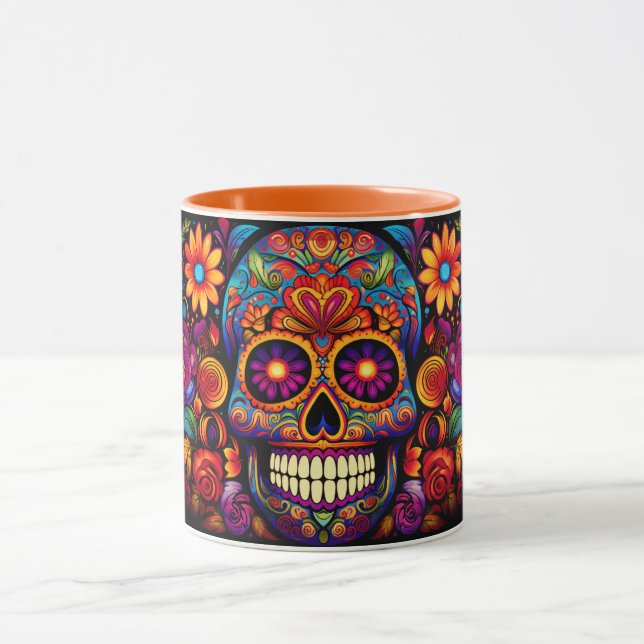 Mug Dia de los Muertos Ajouter Nom Crâne Orange Intéri (Centre)