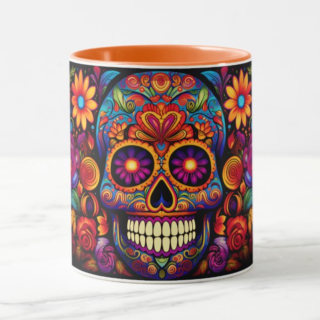 Mug Dia de los Muertos Ajouter Nom Crâne Orange Intéri (Créateur téléchargé)