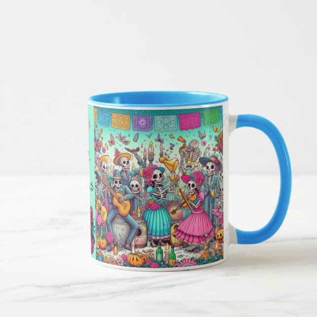 Mug Dia de los Muertos Ajouter un nom Skull Sky Blue I (Droite)