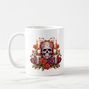 Mug Dia de los Muertos Beau crâne à sucre fleuri