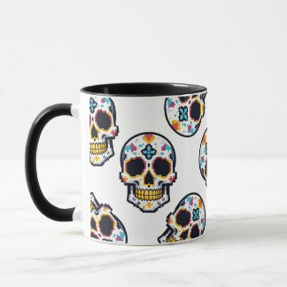 Mug Dia De Los Muertos Pixelated Skull Pattern